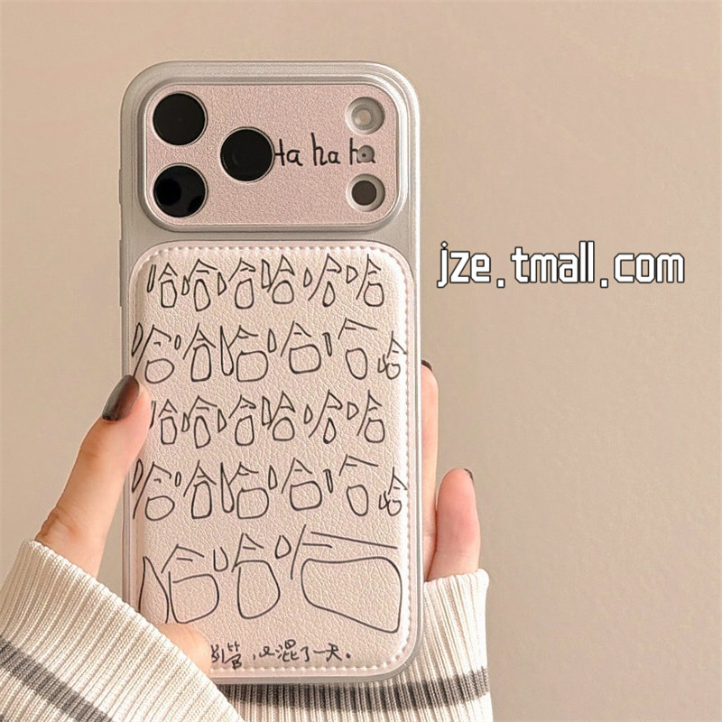 jze 趣味搞怪哈哈哈文字涂鸦适用苹果17ProMax手机壳iphone15新款16pro女款13电镀皮纹15pro全包14防摔保护套