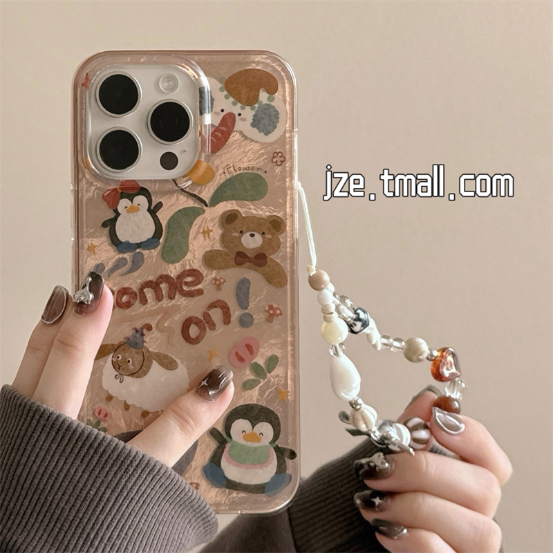 日韩卡通可爱小动物适用苹果15手机壳iPhone16ProMax新款15pro防摔13女款小众12硅胶14pro双层全包手提保护套