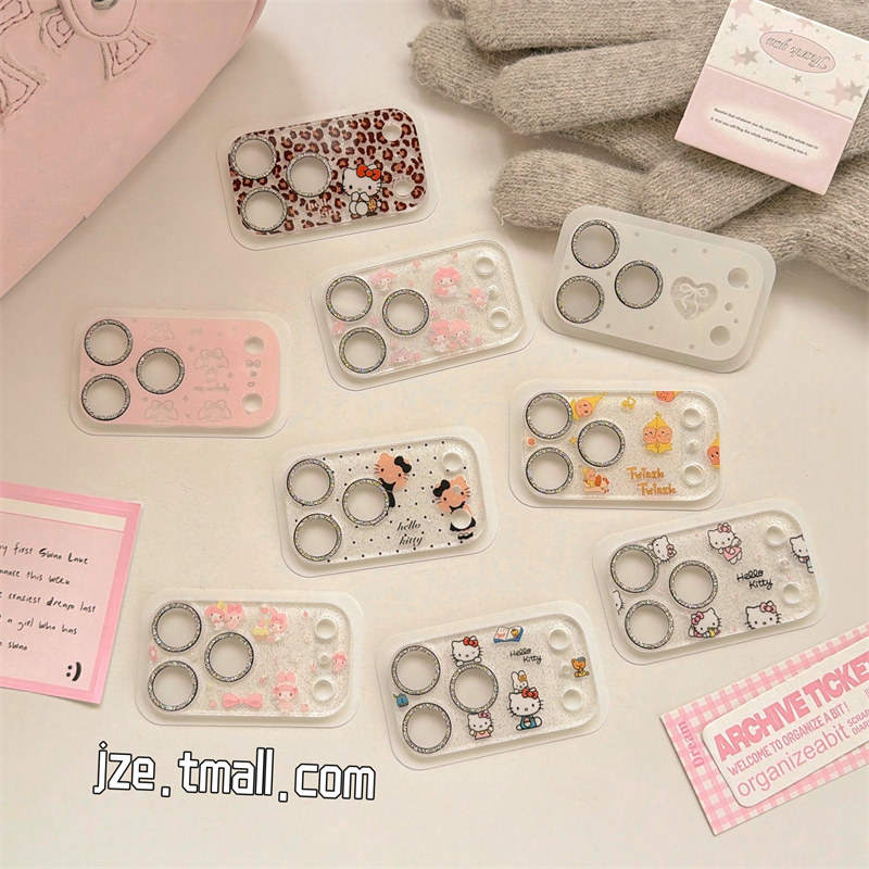 jze 细闪可爱哈喽KT适用苹果17promax手机镜头保护膜新款iPhone17pro适配槽孔打孔镜头盖防尘摄像头透明贴膜