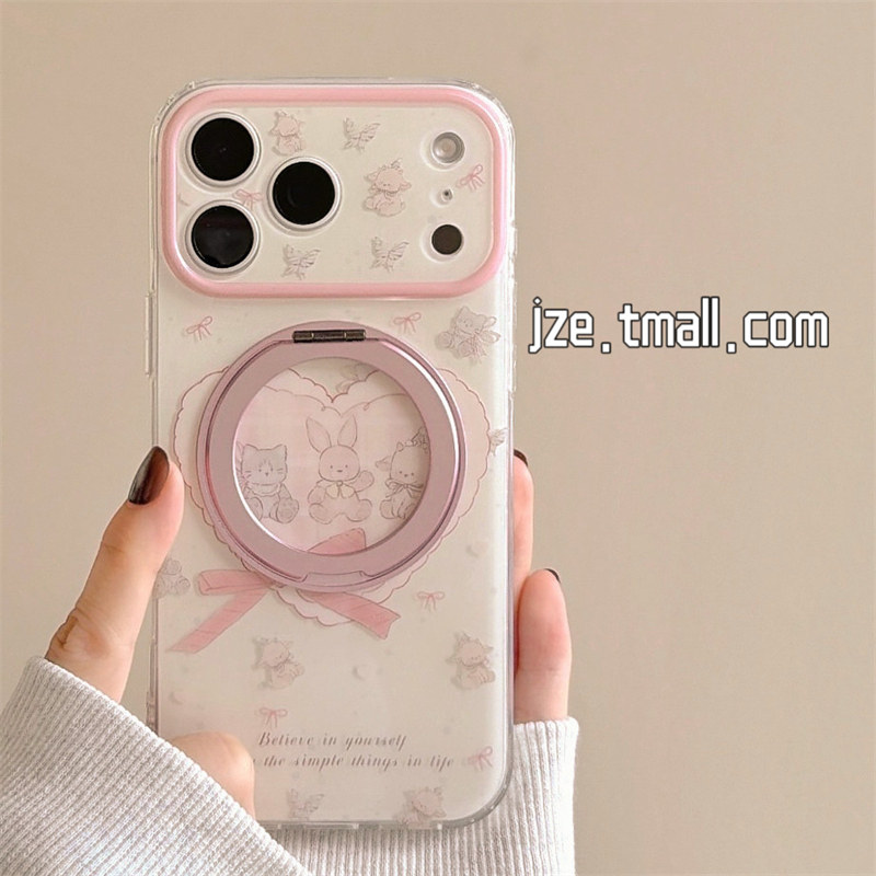 jze 少女心蝴蝶结爱心布偶卡通旋转支架适用苹果17ProMax手机壳iphone15新款16pro超火17pro全包14防摔手机套