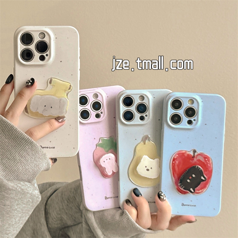 立体旋转水果小动物适用苹果15手机壳iphone16ProMax新款15promax女款13可爱卡通16pro菲林14镜头全包保护套