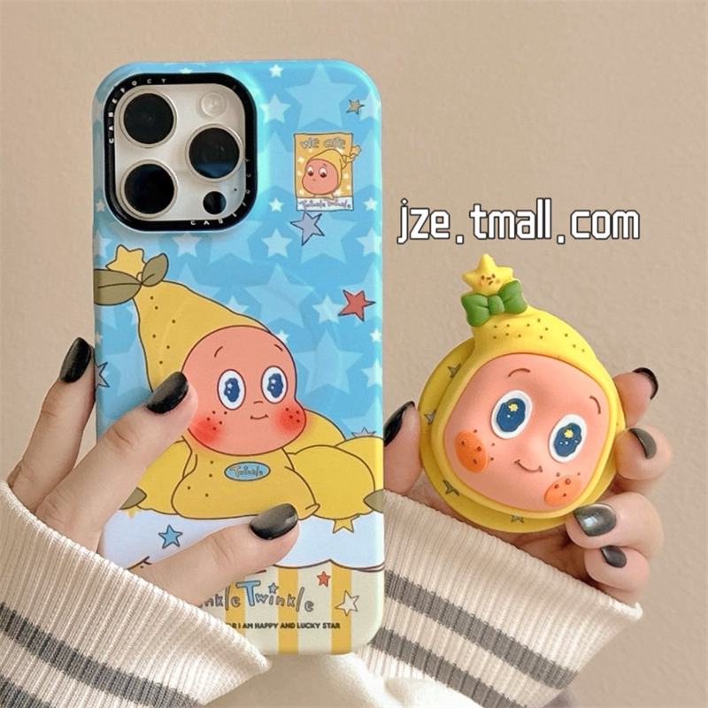 jze 立体柠檬星星小人磁吸支架适用苹果16ProMax手机壳iphone13新款15pro女17可爱16pro菲林硬壳14防摔保护套