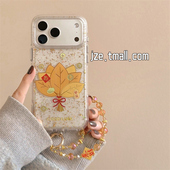 jze新年ins闪粉鎏金好运柚子叶适用苹果17ProMax手机壳iphone15新款 16pro女款 13双层15pro高级感14防摔手机套