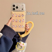 jze韩系ins奶黄波点卡通哈喽kt适用苹果17ProMax手机壳iphone15新款 16pro女款 13带挂绳15pro皮质14防摔保护套
