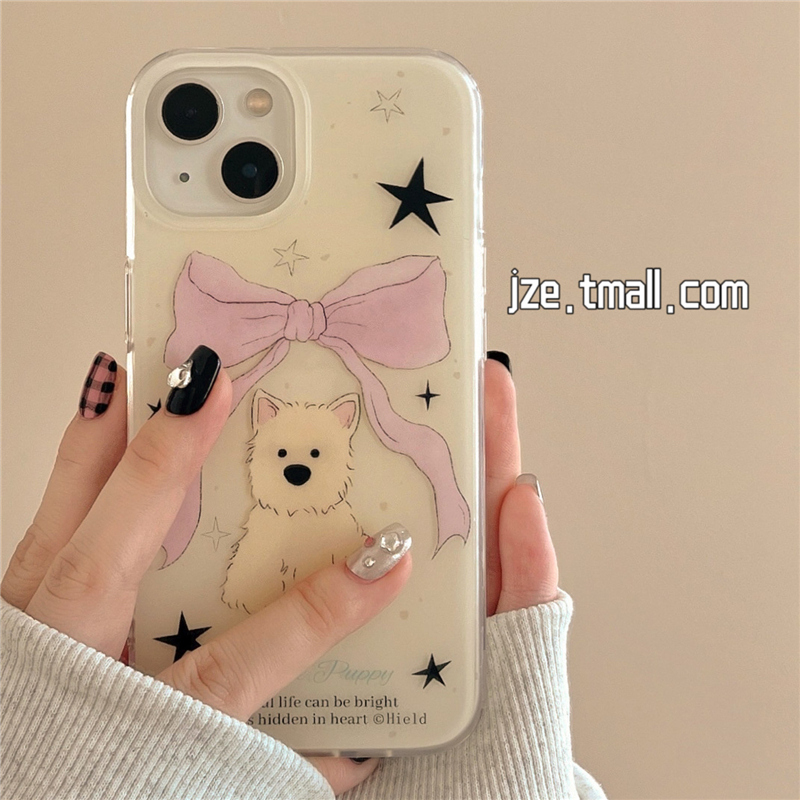 韩系小香风蝴蝶结小狗适用苹果14手机壳少女心iPhone16ProMax新款15pro防摔12女款13硅胶14pro小众全包软壳套