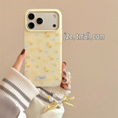 jze温柔ins少女心奶黄色蝴蝶结小碎花适用苹果17ProMax手机壳iphone15新款 16pro春款 17pro二合一14防摔手机套