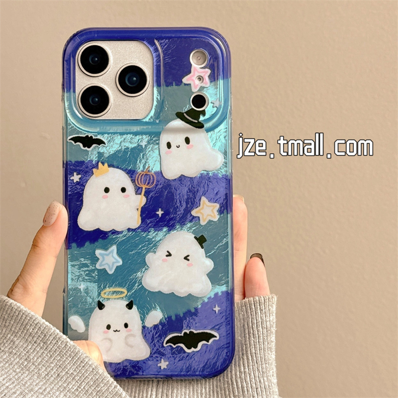 jze 锡纸纹卡通趣味天使小幽灵适用苹果17ProMax手机壳iphone15新款16pro女款13超好看15pro双层14防摔保护套