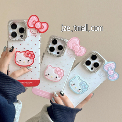 jze韩风可爱波点蝴蝶结KT猫适用苹果15手机壳iphone16ProMax新款15promax女款13立体16pro超好看14全包保护套