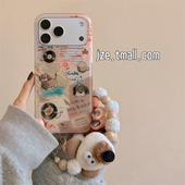 jze韩系ins小众可爱报纸狗狗涂鸦适用苹果17ProMax手机壳iphone15新款 16pro女13带链条15pro双层14防摔手机套