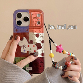 16pro女款 jze 新年拼接撞色格纹波点小马适用苹果17ProMax手机壳iphone15新款 13带链条15pro双层14防摔保护套