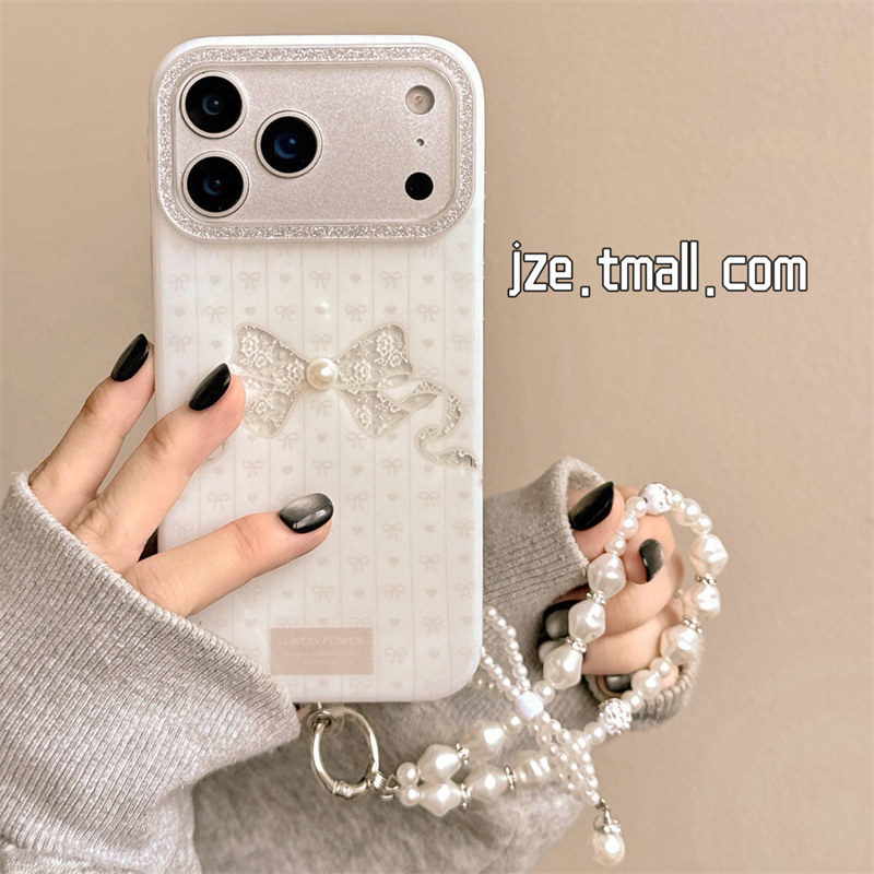 jze小香风ins细闪蕾丝蝴蝶结适用苹果17ProMax手机壳iphone15新款16pro女13带链条15pro日韩温柔14防摔保护套