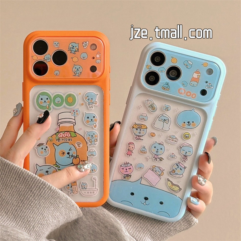 jze 透明细闪满屏卡通酷儿适用苹果17ProMax手机壳日韩iphone15新款16pro女款创意17pro超火14全包防摔手机套