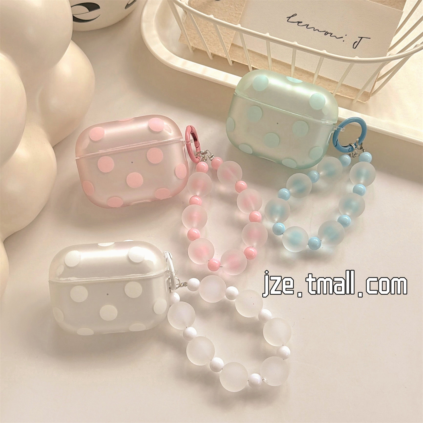 jze夏日ins极简半透大波点带挂绳适用苹果AirPods4保护壳airpods1/2/3蓝牙无线耳机套airpodspro二三四代新款图片