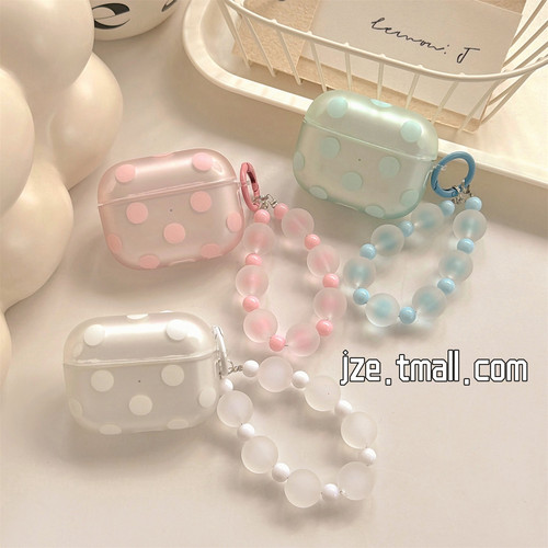 jze夏日ins极简半透大波点带挂绳适用苹果AirPods4保护壳airpods1/2/3蓝牙无线耳机套airpodspro二三四代新款