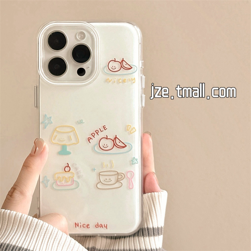 ins小众可爱台灯苹果咖啡杯涂鸦适用苹果15手机壳iphone16promax新款15promax防摔13女款12双层14pro全包软壳