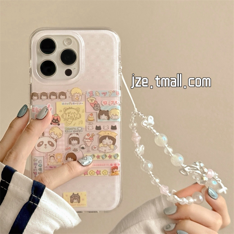 jze 日系可爱Q版动漫卡通适用苹果15手机壳iphone16ProMax新款15promax女13带链条16pro双层14全包防摔保护套