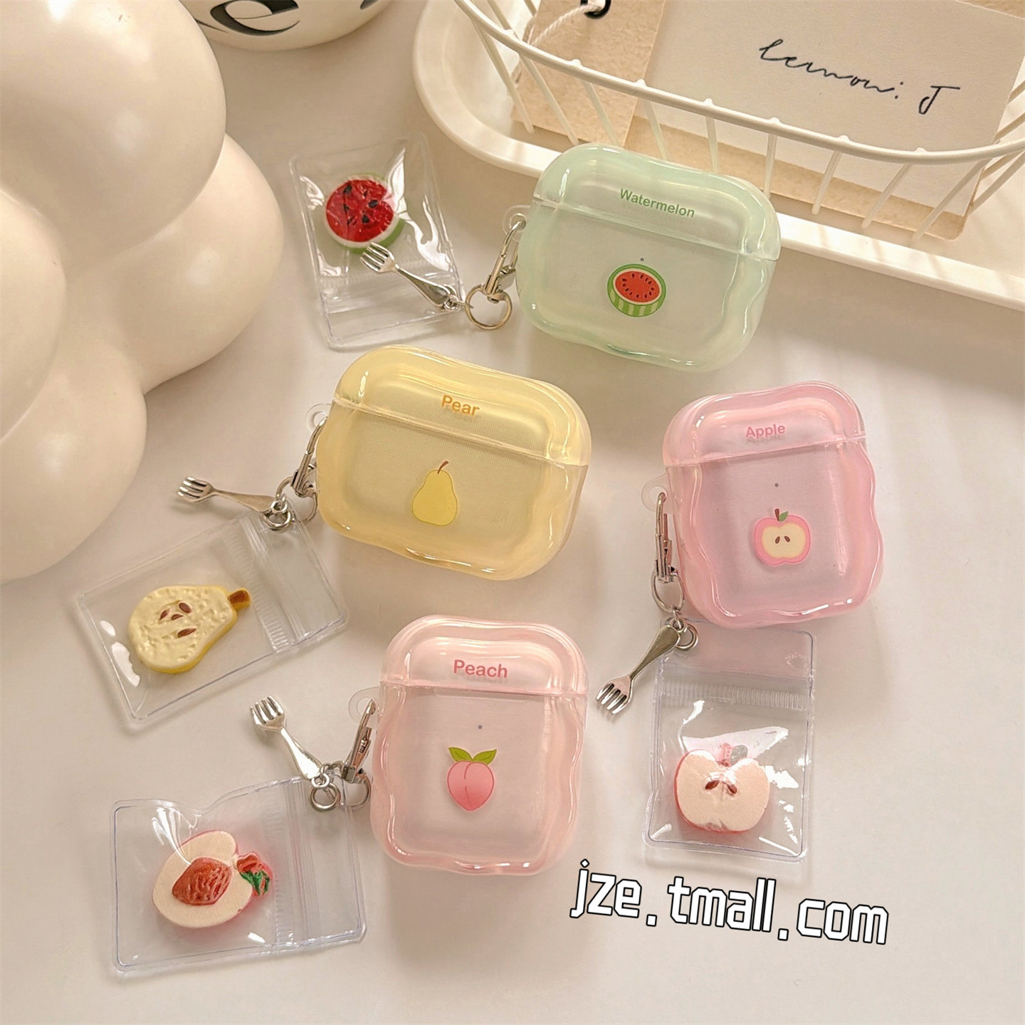 jze 夏天简约清新透明水果带挂件适用苹果AirPods4保护壳airpods1/2/3蓝牙无线耳机套airpodspro二三四代新款