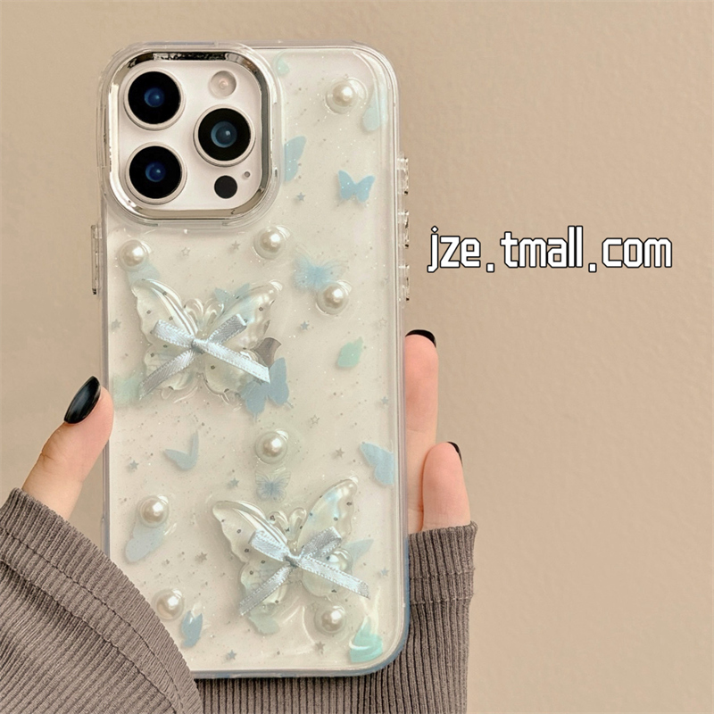立体ins奶蓝色小香风蝴蝶适用苹果15手机壳iphone16ProMax新款15promax女款13滴胶透明16pro14pro全包保护套
