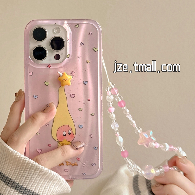 jze镭射立体星星小人可爱卡通适用苹果15手机壳iphone16ProMax新款15promax女13带链条16pro日韩14全包保护套