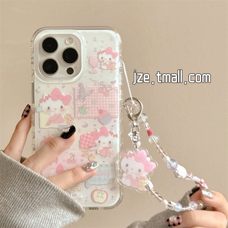 ins可爱甜美少女HelloKitty适用苹果15手机壳iphone16ProMax新款15promax女款13带链条16pro网红14全包保护套