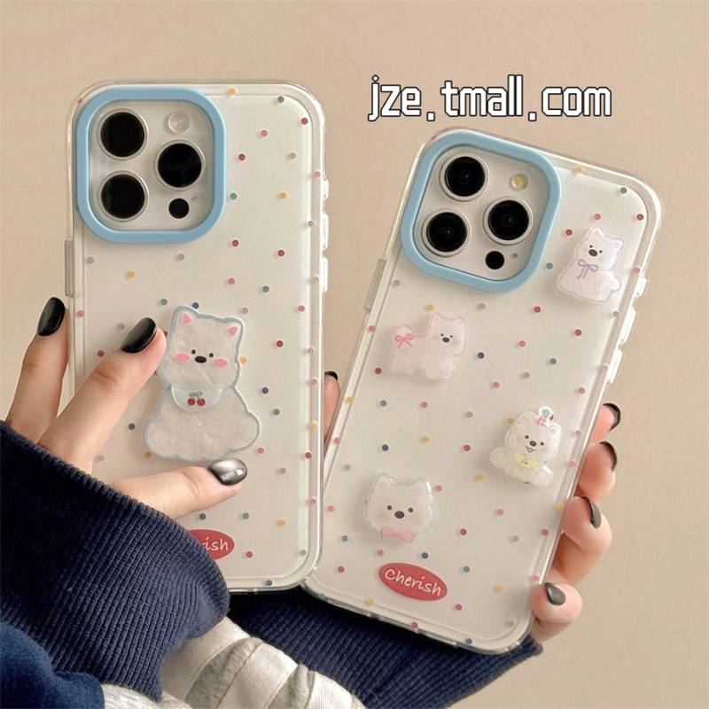 立体彩色波点西高地适用苹果15手机壳iPhone16ProMax新款15pro防摔女款13小众可爱12二合一14pro创意全包软壳