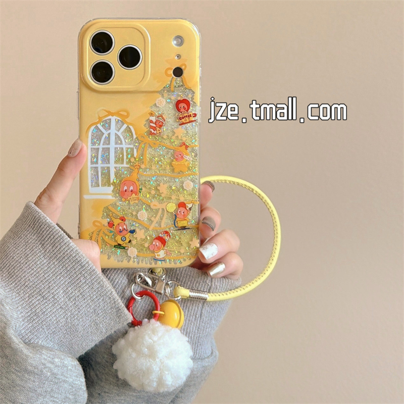 jze 冬日可爱闪粉圣诞树星星小人适用苹果17ProMax手机壳iphone15新款16pro女13带挂绳15pro双层14防摔保护套