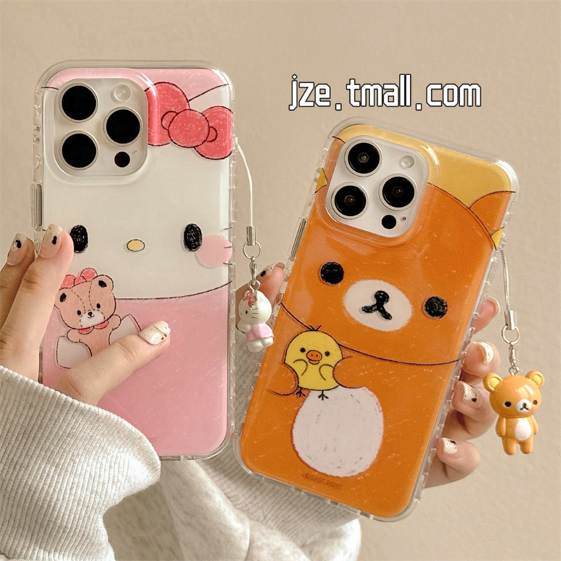 趣味可爱大脸轻松熊哈喽kt凯蒂猫适用苹果15手机壳iphone16ProMax新款15promax女款13双层16pro全包保护套14