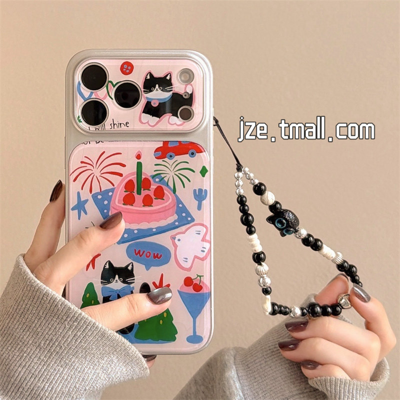 jze ins风可爱燕子蛋糕小猫涂鸦适用苹果17ProMax手机壳iphone15新款16pro女17pro创意14滴胶全包防摔手机套