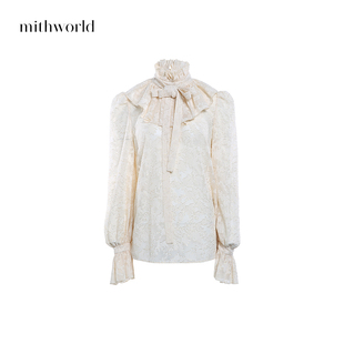 【商场同款】mithworld沵媞 蕾丝烧花拉夫领甜酷新款女宫廷风衬衫