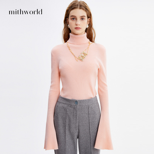 【商场同款】mithworld沵媞 高领针织打底衫喇叭袖套头女高领毛衣