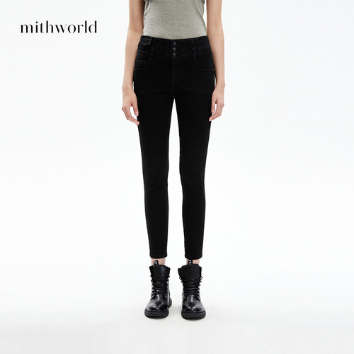 mithworld沵媞高腰修身款小黑裤
