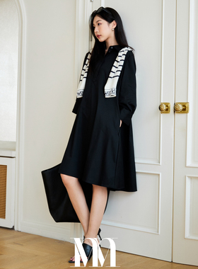 【商场同款】mithworld沵媞 黑色长裙显瘦气质百搭减龄长袖女裙子
