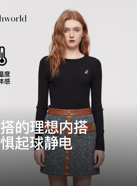 【商场同款】mithworld沵媞手写“&”撞色刺绣圆领上衣针织打底衫