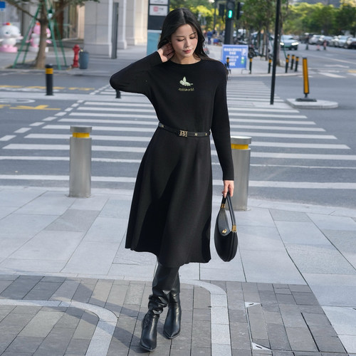 mithworld针织黑色显瘦连衣裙