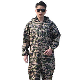 男套装 加绒连体工作服秋冬季 一体带帽机修全身防护劳保连体防尘服
