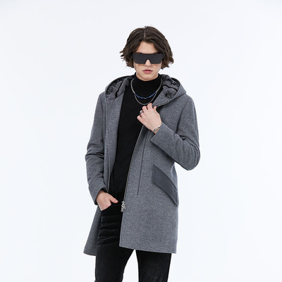 气质简约加绒连帽中长款大衣