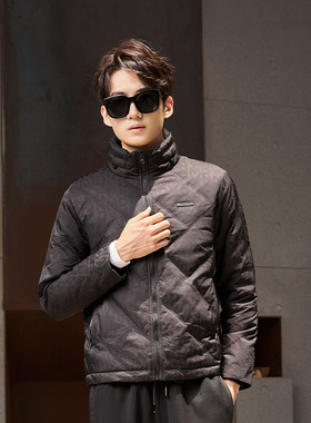 DAVID NAMAN【白鹅绒】秋冬新品男士黑色立领菱格纹理羽绒服外套