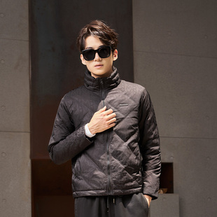 DAVID NAMAN【白鹅绒】秋冬新品男士黑色立领菱格纹理羽绒服外套