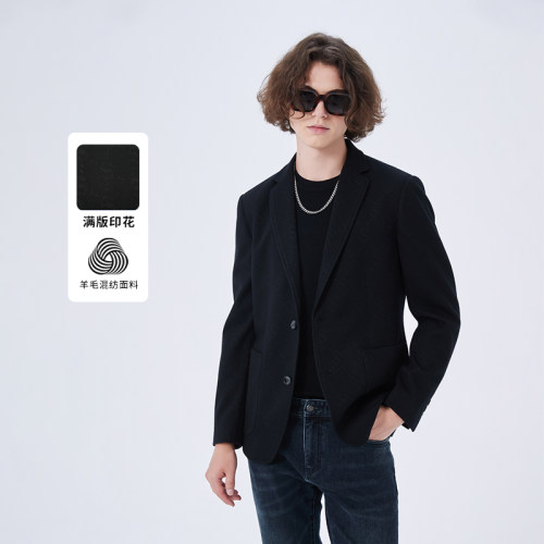 DAVID NAMAN【羊毛混纺】春夏新款商务休闲满印高端西服外套上衣