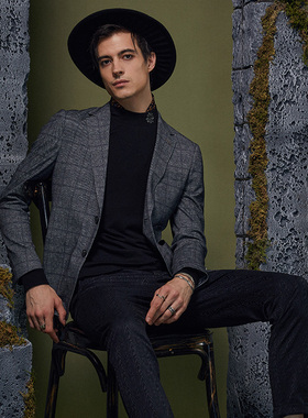 DAVID NAMAN 早春季男士纯灰色西装外套休闲舒适百搭小西装