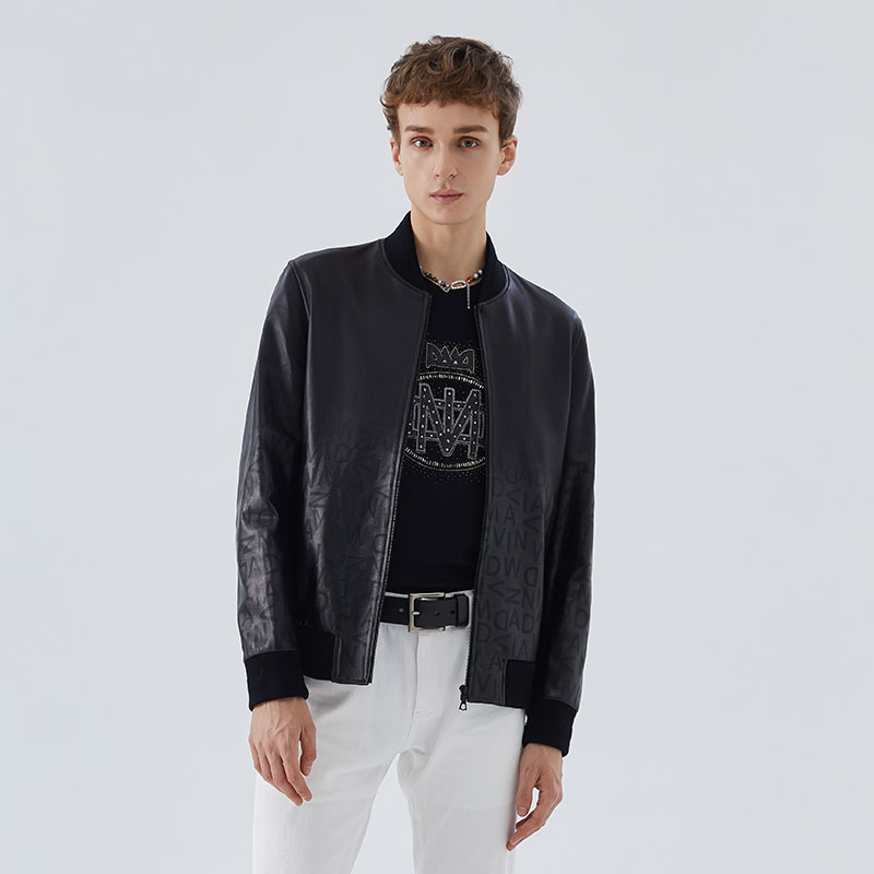 DAVIDNAMAN舒适时尚棒球领皮衣