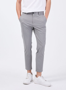 DAVID NAMAN【弹力舒适】春夏新款商务休闲百搭浅灰色九分休闲裤