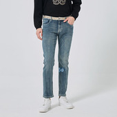 腰拼色破洞直筒牛仔裤 DAVID 男 春夏个性 喷绘裤 NAMAN 弹力舒适