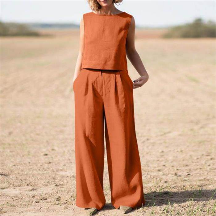 大码欧美时尚休闲背心上衣长裤套装女 Tank Top Pants Set Suit