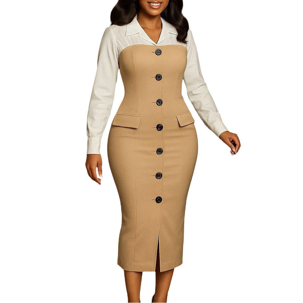 欧美女装秋冬裙女时尚职业长袖连衣裙 female work dress OL 3XL
