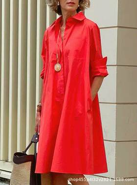 Cross border women's simple loose shirt dress