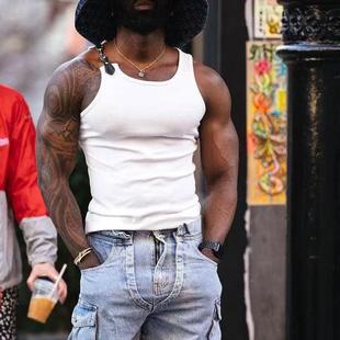 紧身打底衫 2025夏季 螺纹背心男士 无袖 潮Men 西海岸嘻哈美式
