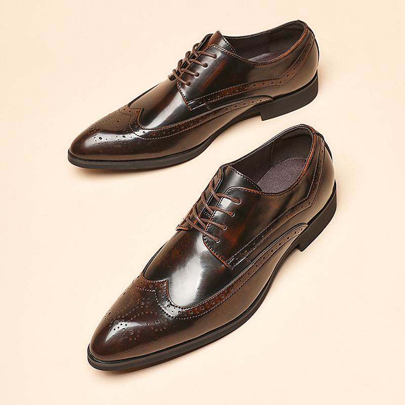 Men Patent Brogue Dress Shoes Classic Business Formal Shoes