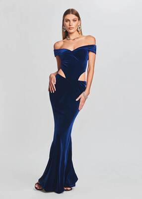 Sexy Cut Out Mermaid Velvet Maxi Evening Party Club Dress