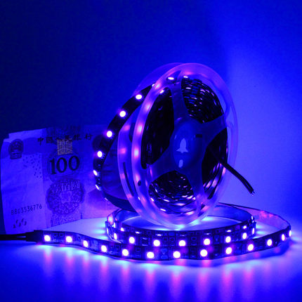 12V紫外光灯带UV3528/5050验钞胶水固化密室LED灯条波长395-405nm